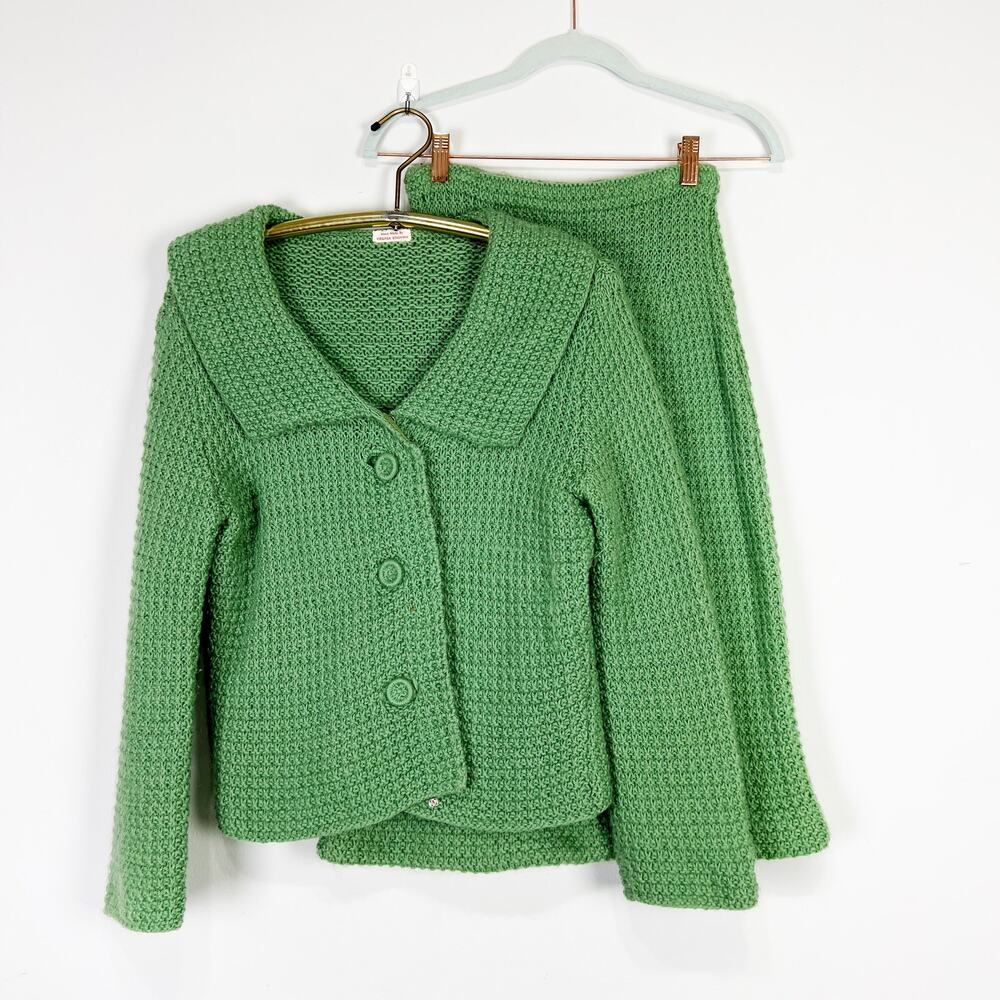 Vintage green knit sweater and dress set handmade by Virginia Bingham Size XS - Picture 7 of 8